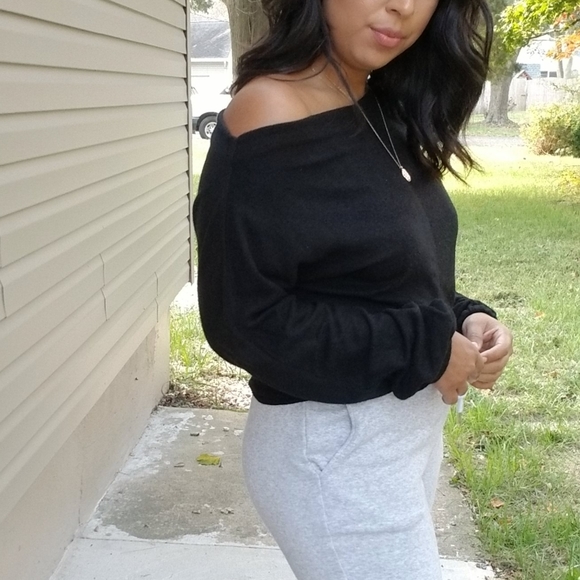 FLASHSALE⚡JUST FOR FUN BLACK OFF SHOULDER SWEATER - Picture 14 of 16